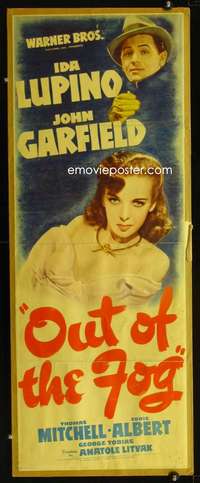 k085 OUT OF THE FOG insert movie poster '41 Ida Lupino, Garfield