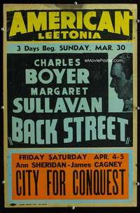 k142 BACK STREET /CITY FOR CONQUEST local theater window card movie poster '40