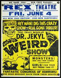 k130 DR. JEKYL & HIS WEIRD SHOW Spook Show jumbo window card movie poster '65