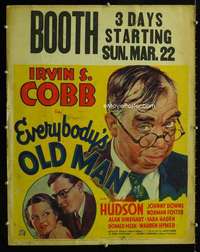 k131 EVERYBODY'S OLD MAN jumbo window card movie poster '36 Irvin S. Cobb
