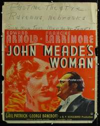 k133 JOHN MEADE'S WOMAN jumbo window card movie poster '37 Edward Arnold