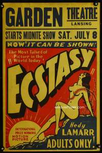 k148 ECSTASY local theater window card movie poster R44 Hedy Lamarr, sexy!
