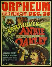 k125 ANNIE OAKLEY jumbo window card movie poster '35 Barbara Stanwyck c/u!