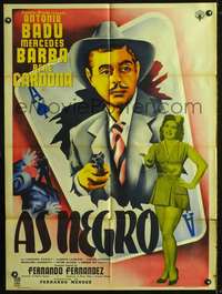 p182 AS NEGRO Mexican movie poster '54 cool ace of spades art!