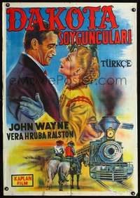 p027 DAKOTA Turkish movie poster R50s John Wayne, cool train art!
