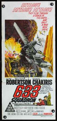 s594 633 SQUADRON Australian daybill movie poster '64 Cliff Robertson, WWII