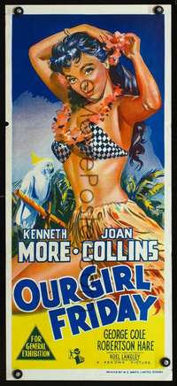 s587 ADVENTURES OF SADIE Australian daybill movie poster '55 sexiest art!
