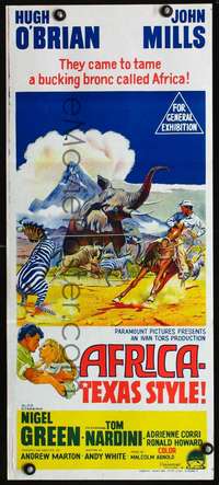 s586 AFRICA - TEXAS STYLE Australian daybill movie poster '67 wild animals!