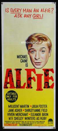 s582 ALFIE Australian daybill movie poster '66 Michael Caine is a major cad!