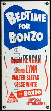 s550 BEDTIME FOR BONZO Aust daybill R60s Ronald Reagan & Diana Lynn, art of chimpanzee!