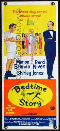 s549 BEDTIME STORY Australian daybill movie poster '64 Brando, Niven