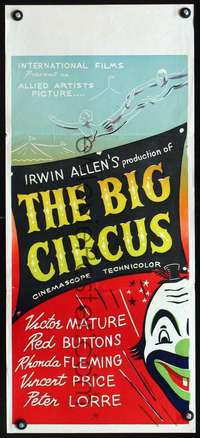 s545 BIG CIRCUS New Zealand daybill movie poster '59 cool clown art!