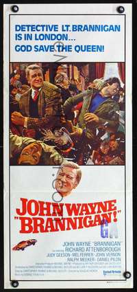 s525 BRANNIGAN Australian daybill movie poster '75 John Wayne in England!