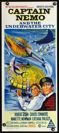 s496 CAPTAIN NEMO & THE UNDERWATER CITY Australian daybill movie poster '70