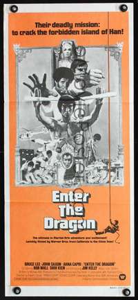 s407 ENTER THE DRAGON Australian daybill movie poster '73Bruce Lee classic!