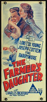 s395 FARMER'S DAUGHTER Aust daybill R50s Loretta Young, Joseph Cotten, Ethel Barrymore