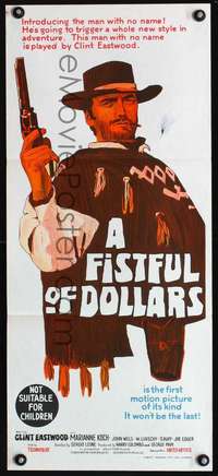s387 FISTFUL OF DOLLARS Australian daybill movie poster '64 Clint Eastwood