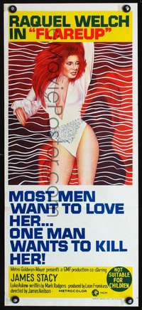 s383 FLAREUP Australian daybill movie poster '70 sexy Raquel Welch image!