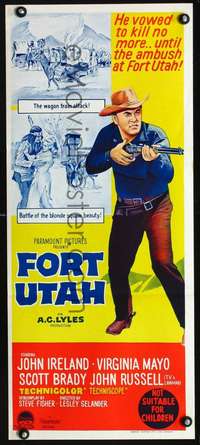 s377 FORT UTAH Australian daybill movie poster '66 John Ireland stone litho!