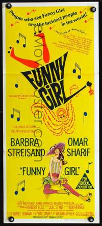 s368 FUNNY GIRL Australian daybill movie poster '69 Barbra Streisand, Wyler