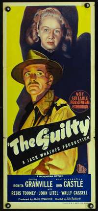 s333 GUILTY Australian daybill movie poster '47 cool stone litho!
