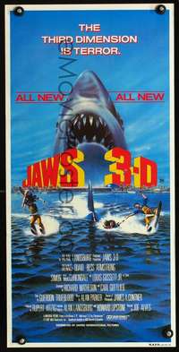 s285 JAWS 3-D Australian daybill movie poster '83 Gary Meyer shark artwork!