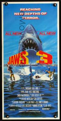 s284 JAWS 3-D Australian daybill movie poster '83 rare Jaws 3 version!