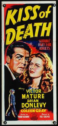 s271 KISS OF DEATH Australian daybill movie poster '47 cool film noir art!