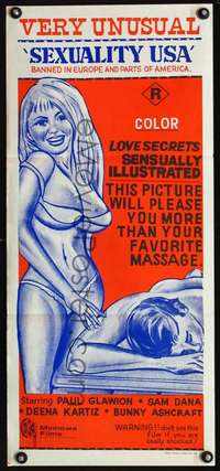 s116 SEXUALITY USA Australian daybill movie poster '60s beats a massage!