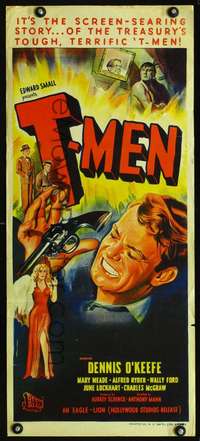 s049 T-MEN Australian daybill movie poster '47 Anthony Mann film noir!