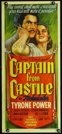 s497 CAPTAIN FROM CASTILE Australian daybill movie poster '47 Tyrone Power