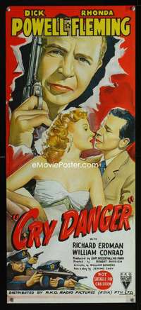 s456 CRY DANGER Australian daybill movie poster '51 Dick Powell, film noir!