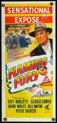s384 FLAMING FURY Australian daybill movie poster '49 Arson Bureau files!