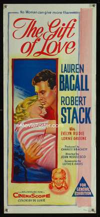 s361 GIFT OF LOVE Australian daybill movie poster '58 Lauren Bacall, Stack