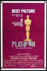 t383 PLATOON style B awards 1sh '86 Oliver Stone, winner of the Best Picture & Best Director Oscars