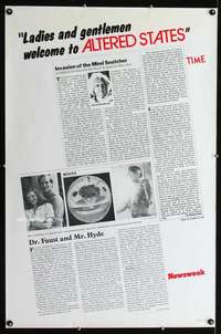t025 ALTERED STATES Newsweek & Time Magazine one-sheet movie poster '80