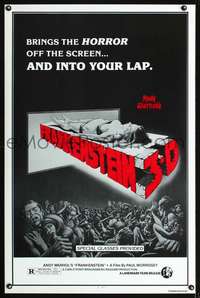t031 ANDY WARHOL'S FRANKENSTEIN one-sheet movie poster R70s 3-D horror!