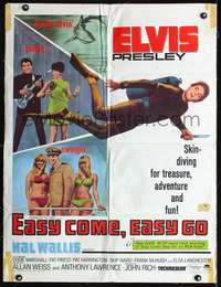 t134 EASY COME, EASY GO linen one-sheet movie poster '67 scuba Elvis!