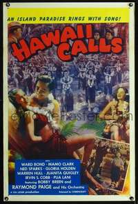 t209 HAWAII CALLS one-sheet movie poster R46 Bobby Breen & tropical babes!