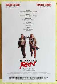 t321 MIDNIGHT RUN advance one-sheet movie poster '88 Robert De Niro, Grodin