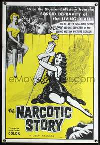 t006 NARCOTIC STORY one-sheet movie poster '58 great drug needle image!