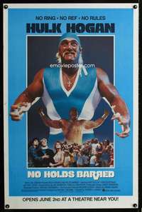 t355 NO HOLDS BARRED advance one-sheet movie poster '86Hulk Hogan,wrestling