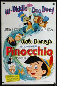 t378 PINOCCHIO one-sheet movie poster R62 Walt Disney classic cartoon!
