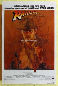 t405 RAIDERS OF THE LOST ARK restrike 1sh '90s great art of adventurer Harrison Ford by Amsel!