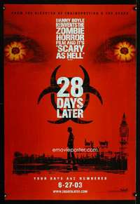 v009 28 DAYS LATER DS teaser one-sheet movie poster '03 Danny Boyle zombies!