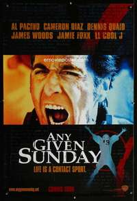 v034 ANY GIVEN SUNDAY DS teaser one-sheet movie poster '99 Al Pacino, Diaz