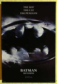 v059 BATMAN RETURNS teaser one-sheet movie poster '92 great bat symbol art!