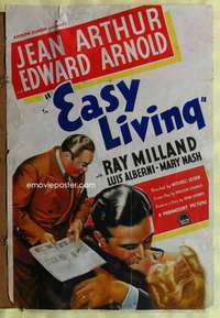 v112 EASY LIVING one-sheet movie poster '37 Jean Arthur, Edward Arnold