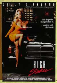 v157 HIGH STAKES video one-sheet movie poster '89 sexy girl on Mercedes!
