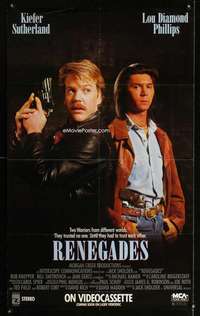 v290 RENEGADES video one-sheet movie poster '89 Sutherland, Phillips